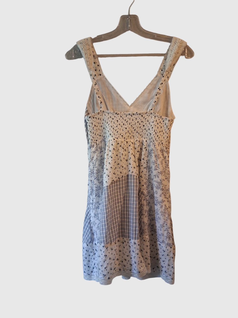 American Eagle Blue and White Patchwork Lace-Trim Mini Dress - Picture 4 of 7